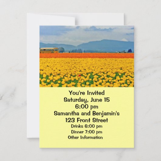 Gelbe Tulips und Schulbus Einladung (Vorderseite)