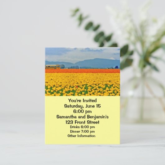 Gelbe Tulips und Schulbus Einladung (Stehend Vorderseite)