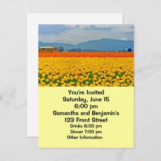 Gelbe Tulips und Schulbus Einladung (Vorne/Hinten)