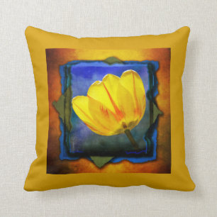 Gelbe Tulpe auf blau-grün-orangefarbenem Grunge-Ki Kissen