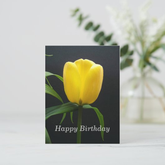 Gelbe Tulpe Blume zum Geburtstag Postkarte (Stehend Vorderseite)