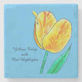 Gelbe Tulpe rote Highlights  Steinuntersetzer (Vorderseite)