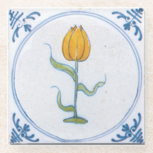 Gelbe Tulpe Vintage Delft Kunst  Glasuntersetzer