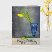 Gelbe Tulpe zum Geburtstag aus blauem Glas Karte (Gelbe Blume)