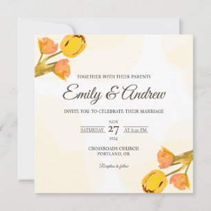 Gelbe Tulpen-Aquarell-Hochzeit im Quadrat Einladung