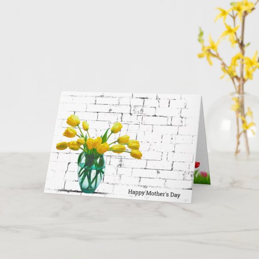 Gelbe Tulpen auf der Brick Mütter Day Card Karte (Gelbe Blume)