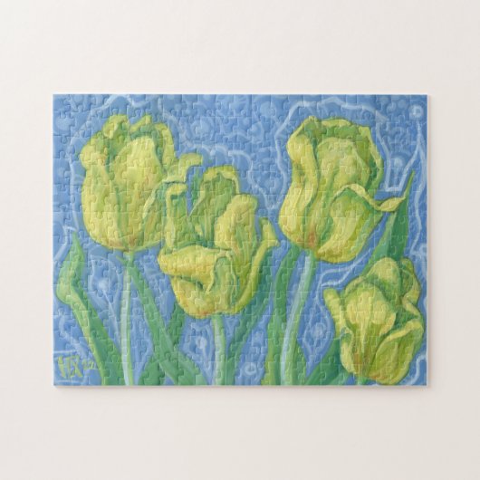 Gelbe Tulpen, Frühlingsblumen Blumenbemalung Puzzle (Horizontal)
