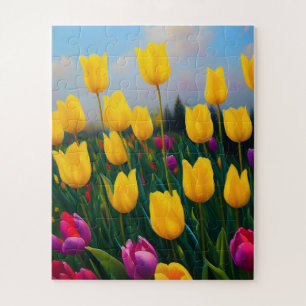 Gelbe Tulpen-Garten-Ölmalerei, Puzzle