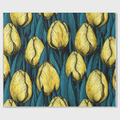 Gelbe Tulpen mit blauen Blätter Geschenkpapier (Flach)