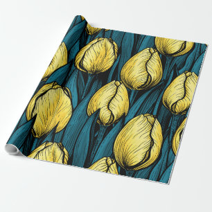 Gelbe Tulpen mit blauen Blätter Geschenkpapier