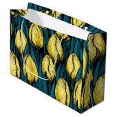 Gelbe Tulpen mit blauen Blätter Große Geschenktüte (Vorderseite Schrägansicht)
