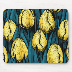 Gelbe Tulpen mit blauen Blätter Mousepad