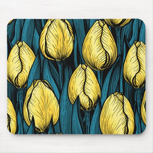 Gelbe Tulpen mit blauen Blätter Mousepad (Vorne)