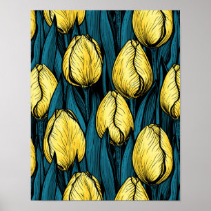 Gelbe Tulpen mit blauen Blätter Poster