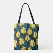 Gelbe Tulpen mit blauen Blätter Tasche (Rückseite)