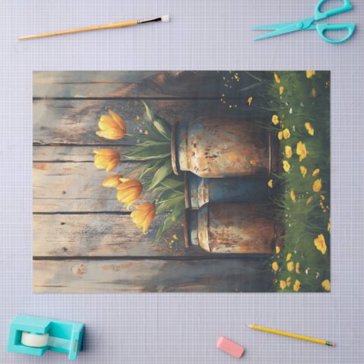 Gelbe Tulpen Rustikale Kanister Art Decoupage Seidenpapier (Basteln)