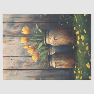 Gelbe Tulpen Rustikale Kanister Art Decoupage Seidenpapier