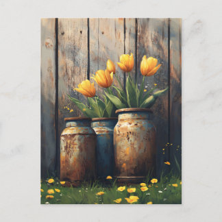 Gelbe Tulpen Rustikale Kanister Art Postkarte