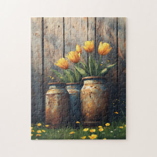Gelbe Tulpen Rustikale Kanister Art Puzzle