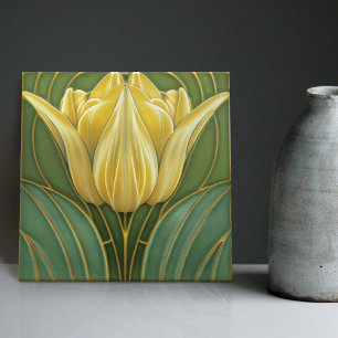 Gelbe Tulpen Symmetrischer Wanddekor Art Nouveau Fliese