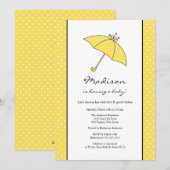 Gelbe Tupfen-Regenschirm-Babyparty Einladung (Vorne/Hinten)