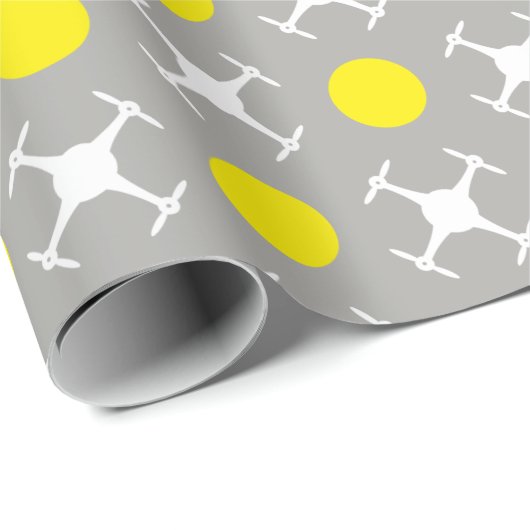 Gelbe Tupfen und Drohne Geschenkpapier (Rolleneckpunkt)