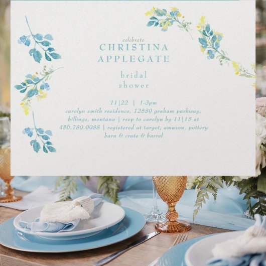 Gelbe türkisfarbene Wildblume Brautparty Einladung