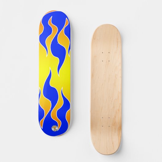 Gelbe u. blaue Flammen-Brett Skateboard (Vorderseite)