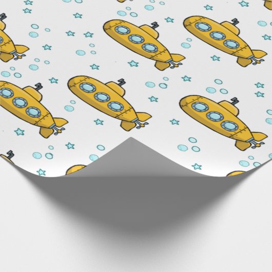 Gelbe U-Boot-Sterne Geschenkpapier (Ecke)