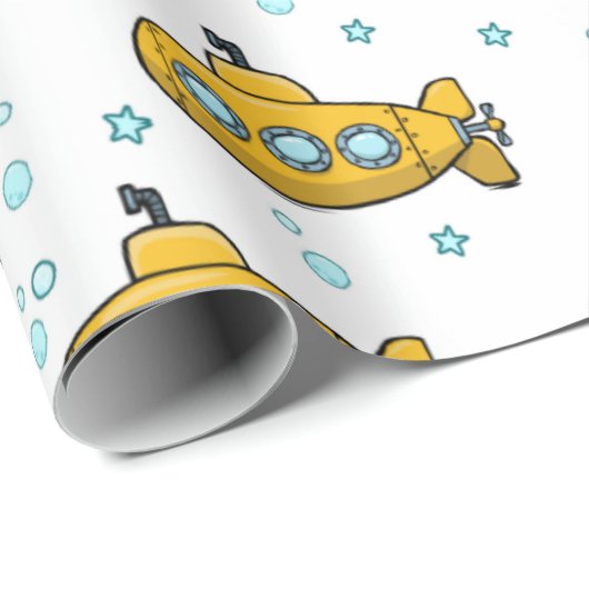 Gelbe U-Boot-Sterne Geschenkpapier (Rolleneckpunkt)