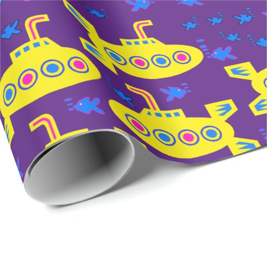 Gelbe U-Boote personalisieren Hintergrundfarbe Geschenkpapier (Rolleneckpunkt)
