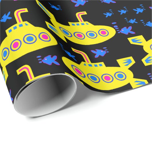 Gelbe U-Boote schwarz Geschenkpapier (Rolleneckpunkt)
