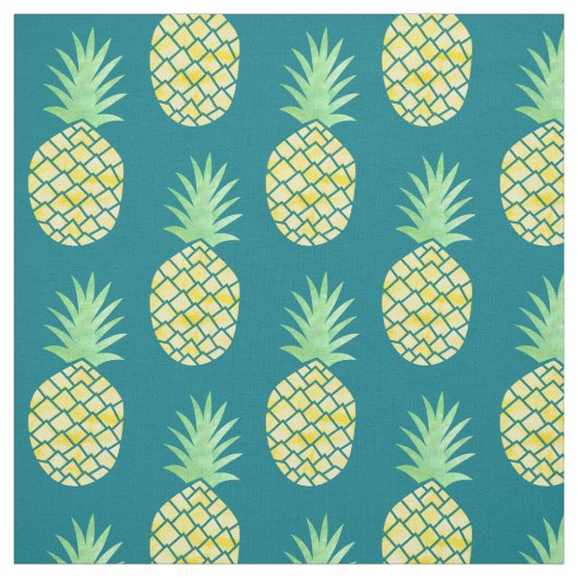 Gelbe u. grüne hawaiische Aquarell-Ananas Stoff (Muster)