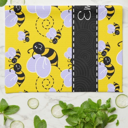 Gelbe u. schwarze Hummel-Biene Küchentuch (Gefaltet)