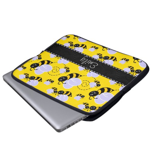 Gelbe u. schwarze Hummel-Biene Laptopschutzhülle (Vorne Knopf)