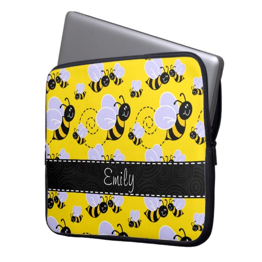 Gelbe u. schwarze Hummel-Biene Laptopschutzhülle (Vorderseite Links)