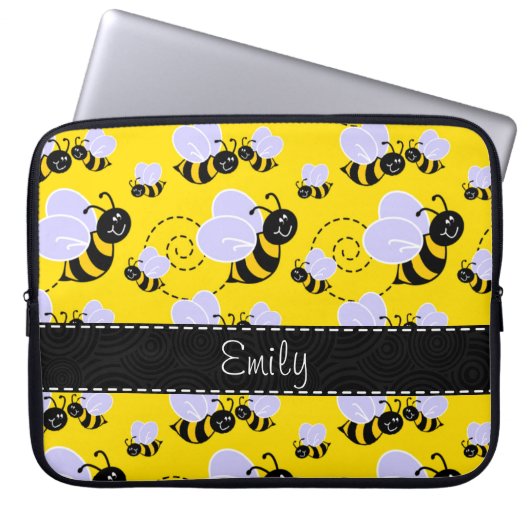 Gelbe u. schwarze Hummel-Biene Laptopschutzhülle (Vorderseite)