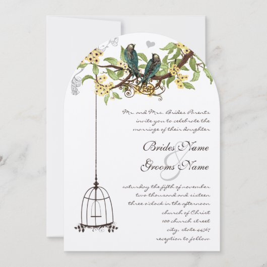 Gelbe und Aquamarin blühende Blüte von Vögeln Einladung (Vorderseite)