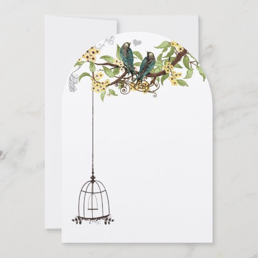 Gelbe und Aquamarin blühende Blüte von Vögeln Einladung (Rückseite)