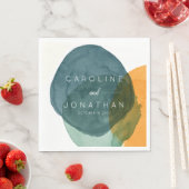 Gelbe und Aquamarine Abstrakte Wasserfarbe Eigene  Serviette (Beispiel)