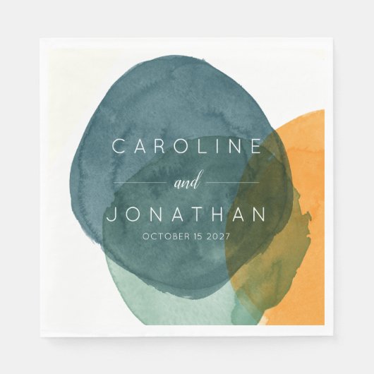 Gelbe und Aquamarine Abstrakte Wasserfarbe Eigene  Serviette (Vorderseite)