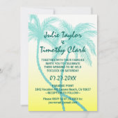 Gelbe und Aquamarine Blauer Palmenbaum Einladungen (Vorderseite)