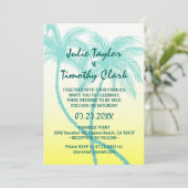 Gelbe und Aquamarine Blauer Palmenbaum Einladungen (Stehend Vorderseite)