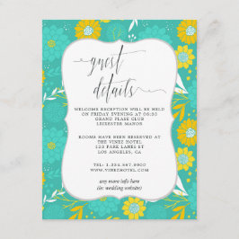 Gelbe und Aquamarine Blumengäste Details Begleitkarte