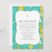 Gelbe und Aquamarine florale Bat Mitzvah Einladung (Vorderseite)