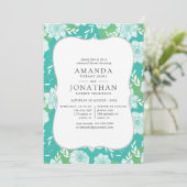 Gelbe und Aquamarine florale Probe Abendessen Einladung (Stehend Vorderseite)