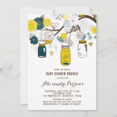 Gelbe und Aquamarine Mason Jars Blumenjungen Brunc Einladung (Vorderseite)