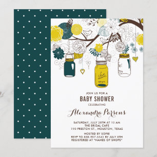 Gelbe und Aquamarine Mason Jars Floral Baby Dusc Einladung