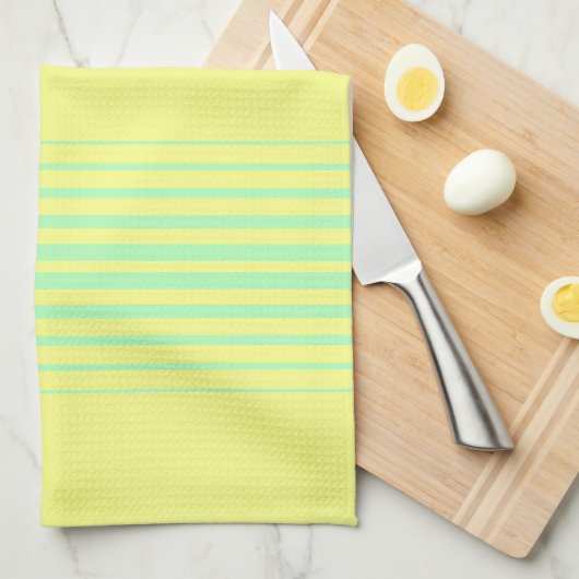 Gelbe und aquamarine Streifen Geschirrtuch (Viertel Falte)
