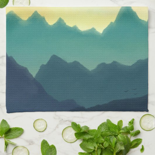 Gelbe und Aquamarine Wasserfarben Geschirrtuch (Gefaltet)